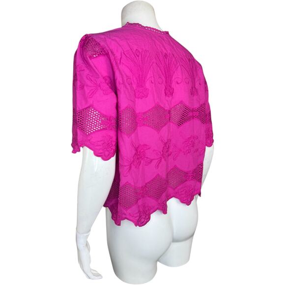 LOGO Lavish by Lori Goldstein Eyelet Lace Cropped Jacket Crushed Berry Small - Picture 8 of 11